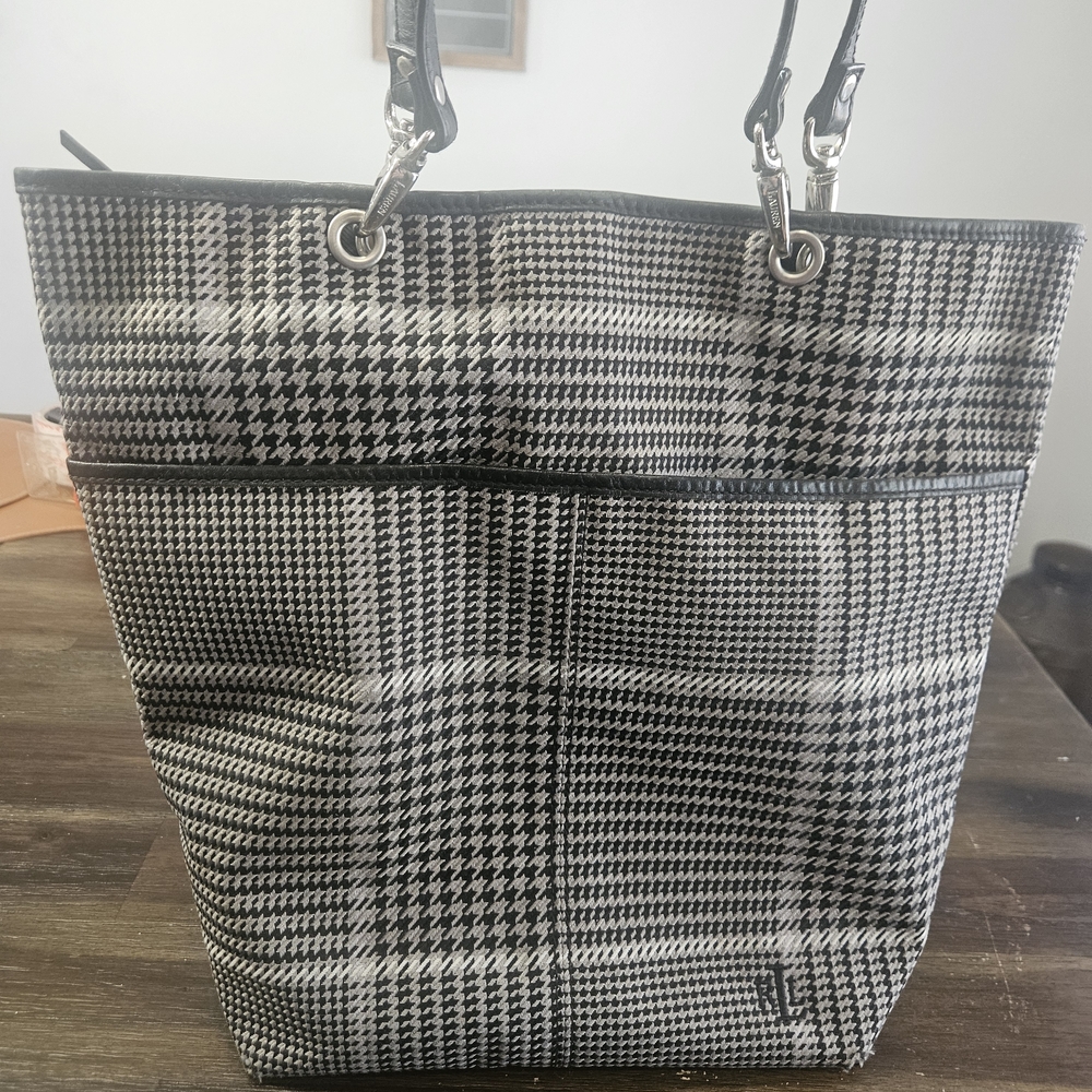 Ralph Lauren Fabric Bucket Purse Shoulder Bag Black and White Striped